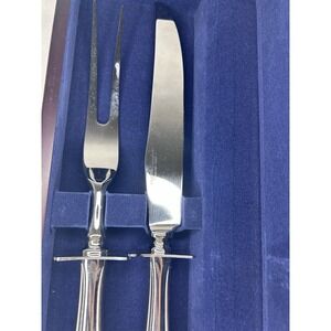 Hampton Silversmiths Stainless Steel Carving Knife and Fork Set w‎ Wood Box NEW